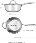 KEAWELL K3 Premium 4-Quart Tri-Ply Stainless Steel Sauté Pan - Image 4