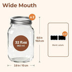 ComSaf Wide Mouth Mason Jars 32 oz - Image 2