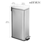 mDesign Slim Metal Rectangle 7.9 Gallon Trash Can - Image 3