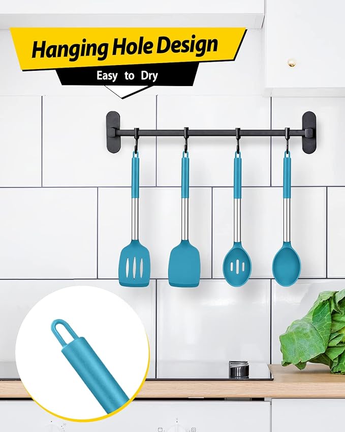 Pack of 4 Silicone Cooking Utensils Set, Non Stick Large Solid Spatulas - Image 6