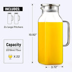 Netany 2 Pack 2.22 Liters/75 oz Square Glass Pitcher - Image 2