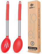 Pack of 2 Large Silicone Cooking Spoons, Non Stick Solid Basting Spoon by BUNDLEPRO