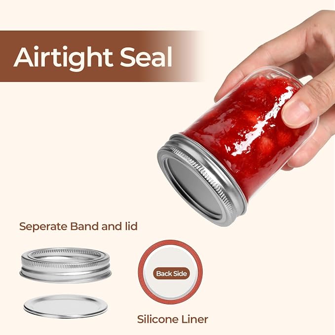 ComSaf Small Mason Jars 8 oz 6Pcs, Half Pint Regular Mouth Mason Jar - Image 3