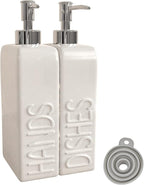 Soap Dispenser Set with Stainless Steel Pump, 2 Pack Ceramic Refillable Dish by Karisky