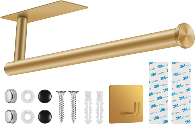 2nd Gen Paper Towel Holder Under Cabinet No Drilling, Self Adhesive or Drilling by UREZORGEAR