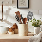 Marble Utensil Holder 6.5 Inch Travertine Utensil Caddy, Wooden Cooking - Image 2