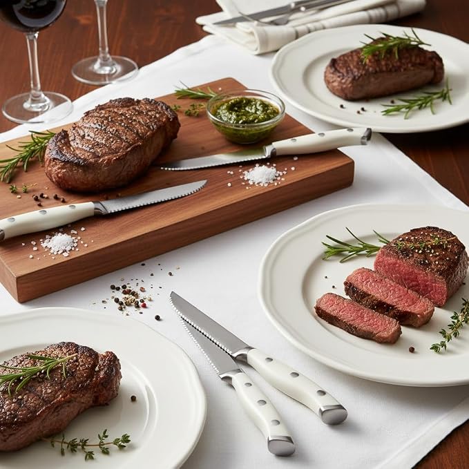 Alata 8-Piece White Steak Knives Set, Stainless Steel Steak Knife set - Image 2