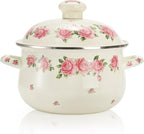 SOUJOY Enamel Stockpot with Lid, 2.8 Quart Retro Cooking Pot, Vintage Floral by SOUJOY
