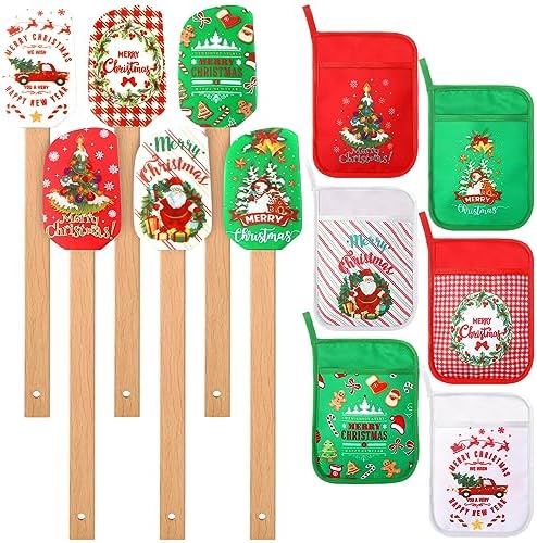 12 Pcs Christmas Silicone Spatula Pot Holder Set Xmas Baking Gift, Cute by Zhehao