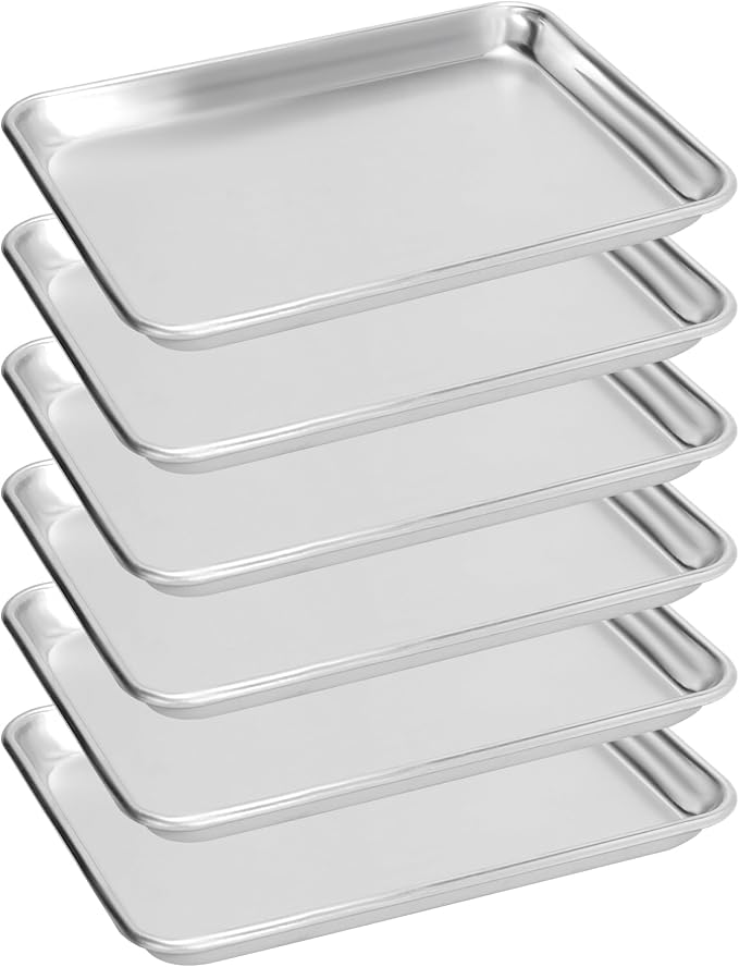 6 Pack Quarter Size Baking Sheet Pan, Aluminum Commercial Cookie Sheet Pan by FSUON