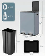 ComfyCorner 16 Gal Dual Trash Can, Stainless Steel Kitchen Garbage Bin - Image 2