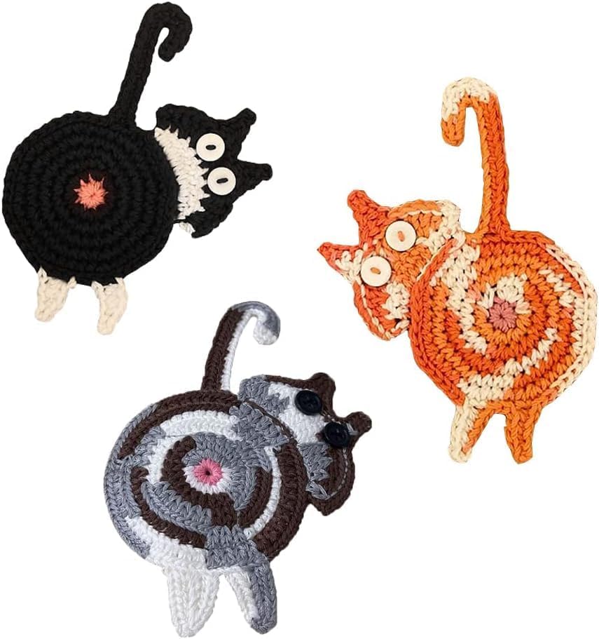 Coasters Gifts for Cat Lovers 3PCS Cat Coaster Woven Creative Cat Coaster by FindYourBeauty