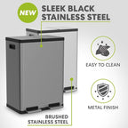 Simpli-Magic 16 Gallon Elegant Black Step Trash Can – Dual Compartment Kitchen - Image 4