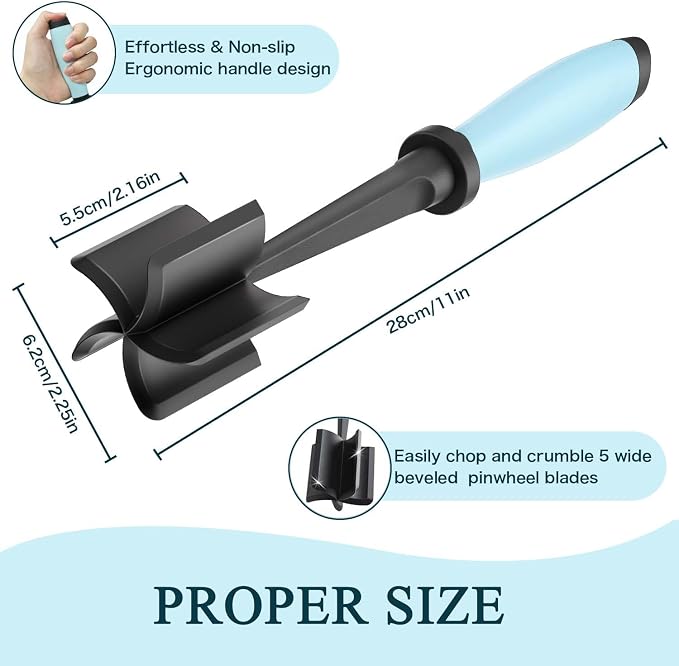 Meat Chopper, 5 Curve Blades Ground Beef Masher, Heat Resistant Meat Masher Tool - Image 4