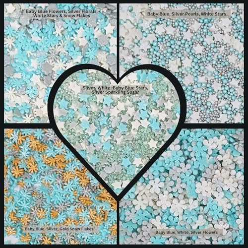 Confect Christmas Sprinkles | Mix Blue White & Silver Pearls | Flower & Star | Gold Snowflake Sprinkles | Cake Decorating Sprinkles - 5 Oz - Image 2