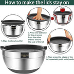 Umite Chef Mixing Bowls with Airtight Lids，6 piece Stainless Steel Metal - Image 6