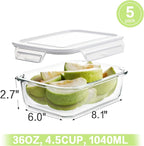 HOMBERKING Large Glass Meal Prep Containers, 5 Sets 35oz | 4.5cups, Food Storage - Image 2