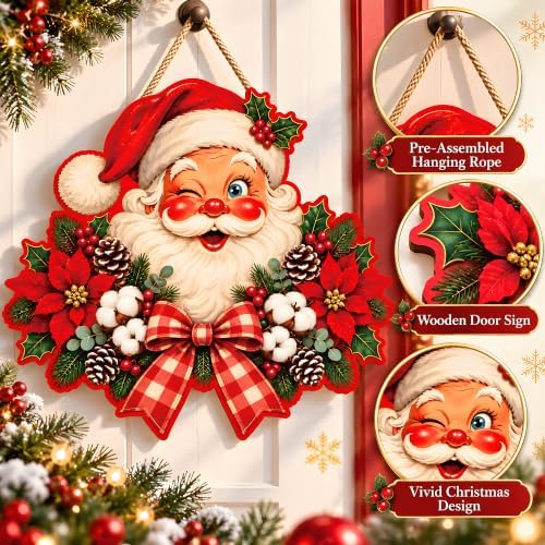 Christmas Decorations - Winking Santa Claus Wooden Sign for Front Door - Image 4