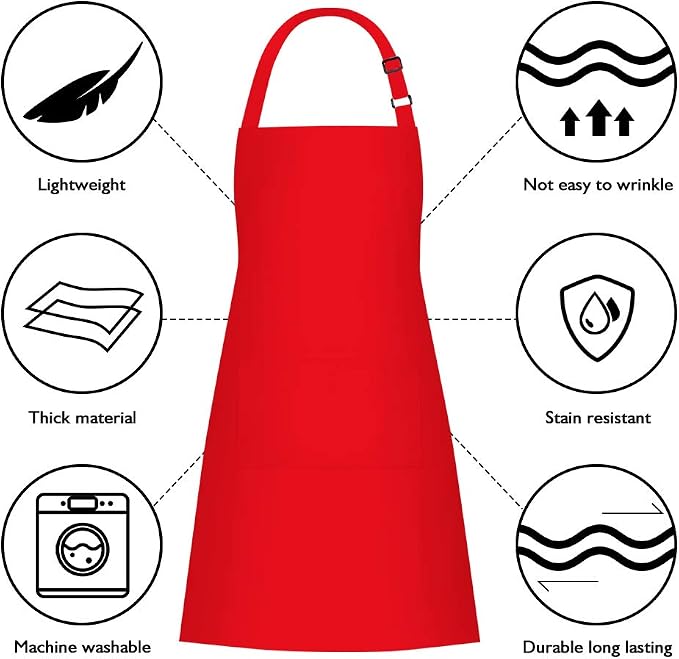 Jubatus 4 Pack Bib Aprons with 2 Pockets Cooking Chef Kitchen Apron - Image 6