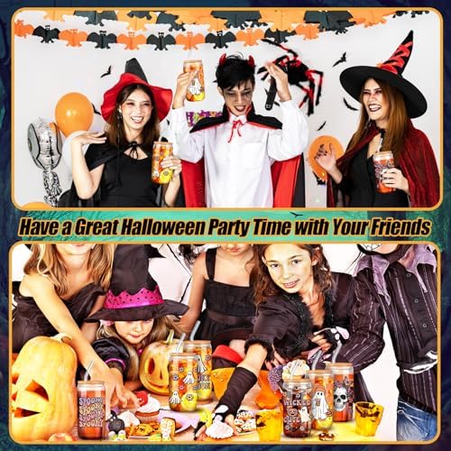 SiliFine 6 Pcs Halloween Glass Cups, 16 oz with Lids and Straws - Image 6