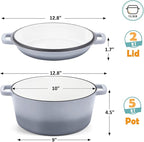 TeamFar 5 Quart Enameled Cast Iron Dutch Oven, 2-In-1 Dutch Oven Pot Cookware - Image 2