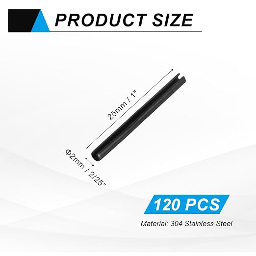 MECCANIXITY 120Pcs Slotted Split Roll Pins 2/25 Inch Dia. 1 Inch Length Steel - Image 2