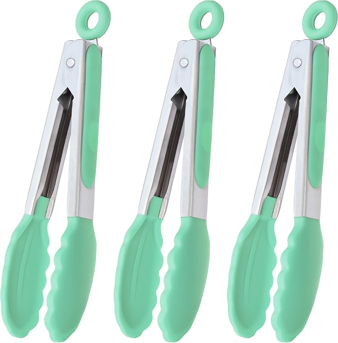 HINMAY Mini Tongs with Silicone Tips 7 Inches Silicone Cooking Tongs by HINMAY