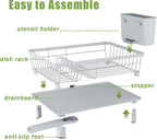 Dish Drainer Rack with Drip Tray, Sink Dish Drainer with Drainage Spout - Image 4