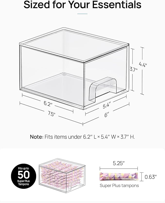 Vtopmart 2 Pack Small Clear Stackable Storage Drawers, Acrylic Bathroom Makeup - Image 2