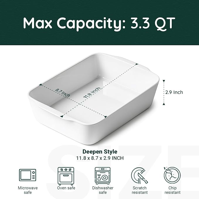 HOMBENE 3.3 QT Ceramic Baking Dish, Lasagna Pan - Image 2
