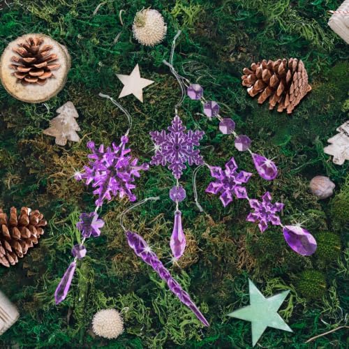 32pcs Crystal Christmas Ornaments for Christmas Tree Decorations-Purple Hanging Acrylic Snowflake and Icicle Ornaments with Drop Pendants for Xmas Winter Wonderland New Year Party Decorations Supplies - Image 2
