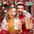 SiliFine 6 Pcs Christmas Glass Cups, 16 oz with Lids and Straws - Image 5
