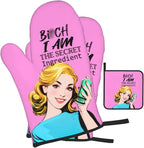 Funny Oven Mitts and Pot Holders Sets, Cute Pink Heat Resistant Oven Gloves and - Image 2