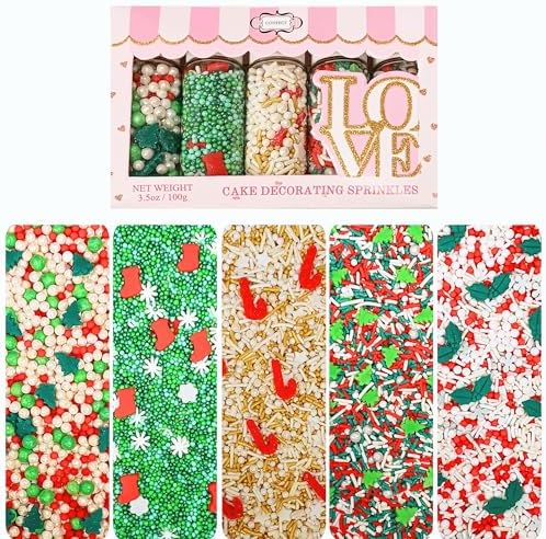 Confect Christmas Sprinkles | Christmas Sprinkles - Green White Gold Red Pearls I Christmas Tree Stocking & Snowflakes for Dessert Decorating- 5 Oz by CONFECTTHECAKEDECORATINGCO