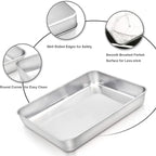 E-far Baking Pans Set of 2, 12.4” x 9.6” x 2” Stainless Steel Rectangular Cake - Image 7