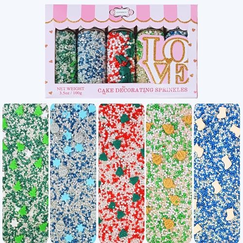 Confect Christmas Sprinkles | Christmas Sprinkles - Green White Silver Blue Red Sparkling Sugar I Christmas Tree Stocking & Snowflakes for Dessert Decorating- 5 Oz by CONFECTTHECAKEDECORATINGCO
