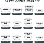 VERONES 30 Pieces Glass Meal Prep Containers Set, Stackable Glass Food Storage - Image 2
