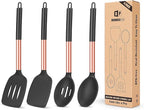 Pack of 4 Silicone Cooking Utensils Set, Non Stick Large Solid Spatulas by BUNDLEPRO