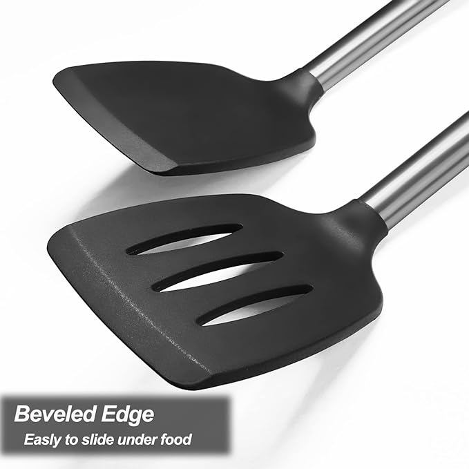 2 Pack Spatulas, Solid & Slotted Silicone Spatula Set, Stainless Steel Handle - Image 7