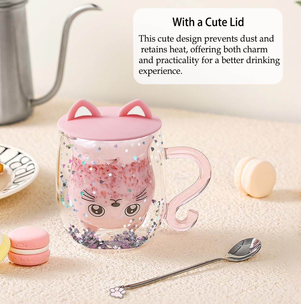 Gifts for Women Cat Gifts Double Walled Glass Coffee Latte Cup Cute Stuff Cat Mug Gifts for Her Christmas Stocking Fillers,Birthday,Valentines,Halloween Presents for Women,Kid,Mum,Teacher - Image 2