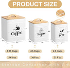 Maxdot 3 Set Coffee Sugar Tea Containers, Square Airtight Kitchen Canisters - Image 2