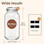 ComSaf Half Gallon Mason Jar 64oz 3Pcs, Wide Mouth Mason Jars - Image 2
