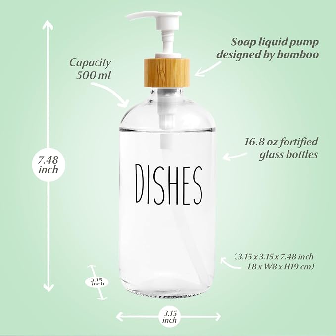 LOOCHICA 2 Pack Clear Glass Soap Dispenser - Image 3