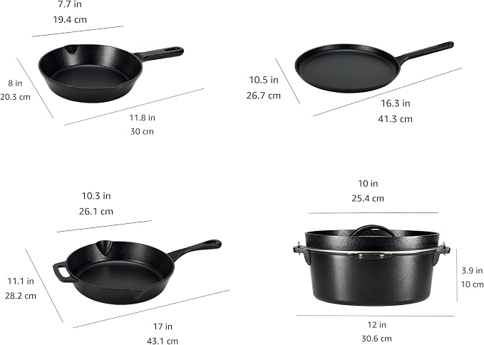 Amazon Basics Pre-Seasoned Cast Iron 5-Piece Cookware Set, Oven Safe, Cooks - Image 4