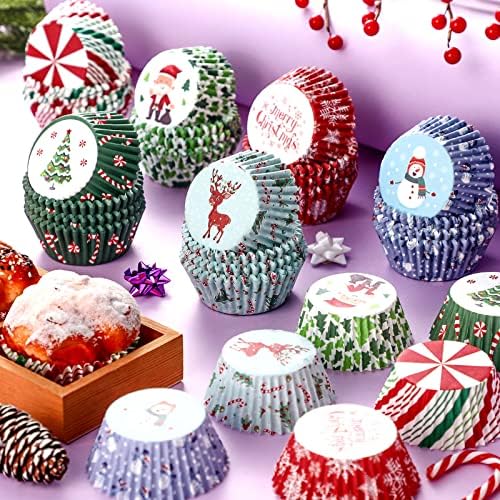 CHENGU 600 Pieces Christmas Cupcake Wrappers, Candy Santa Claus Cupcake Liners Snowman Xmas Colorful Paper Baking Cups for Cake Make Baking Supplies, 6 Styles(Candy Styles) - Image 6