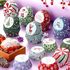 CHENGU 600 Pieces Christmas Cupcake Wrappers, Candy Santa Claus Cupcake Liners Snowman Xmas Colorful Paper Baking Cups for Cake Make Baking Supplies, 6 Styles(Candy Styles) - Image 6