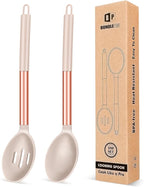 Pack of 2 Large Silicone Cooking Spoons, Non Stick Solid Basting Spoon by BUNDLEPRO