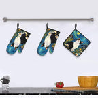 Funny Black Cat Oven Mitts and Hot Pads Set of 3, Abstract Cute Kitchen Mitts - Image 6