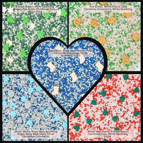 Confect Christmas Sprinkles | Christmas Sprinkles - Green White Silver Blue Red Sparkling Sugar I Christmas Tree Stocking & Snowflakes for Dessert Decorating- 5 Oz - Image 3
