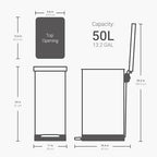 QUALIAZERO 50L / 13 Gallon Stainless Steel Step-On Kitchen Trash Can Soft-Close - Image 2